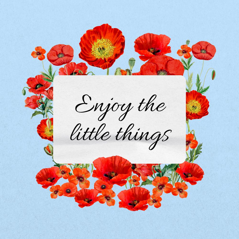 Enjoy the little things quote, aesthetic flower collage art, editable design