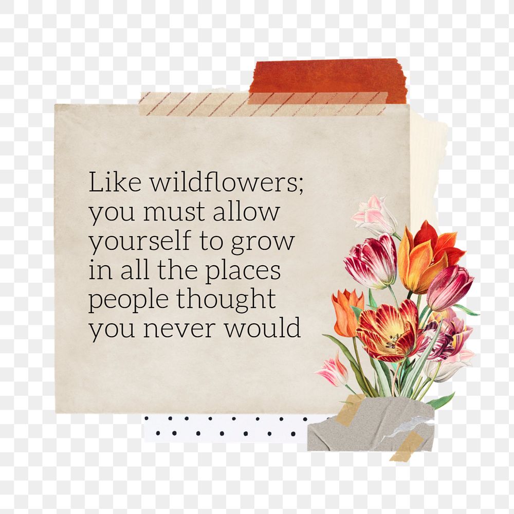 Inspirational flower png quote, Spring paper collage art, editable design