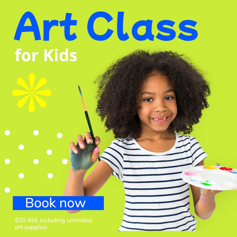 Kid's art class Instagram post template, editable text