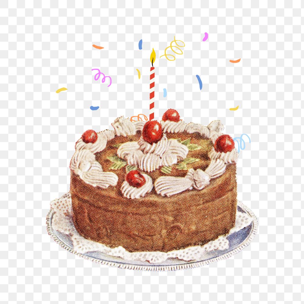 Vintage birthday cake png, editable celebration design. Remixed by rawpixel.