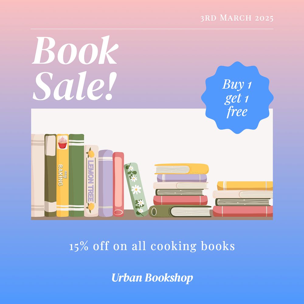 Book sale Instagram post template, editable text