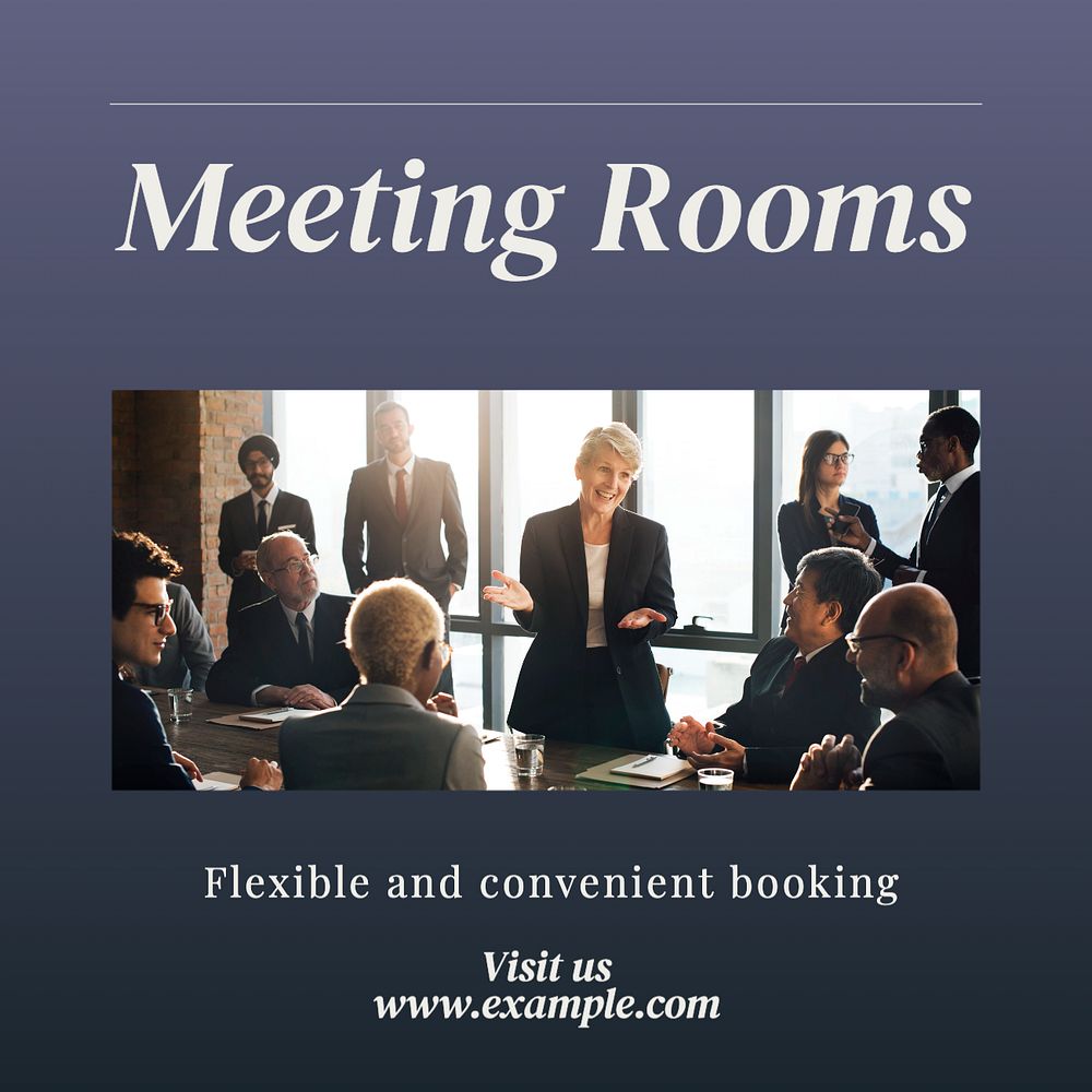 Meeting rooms Instagram post template, editable text