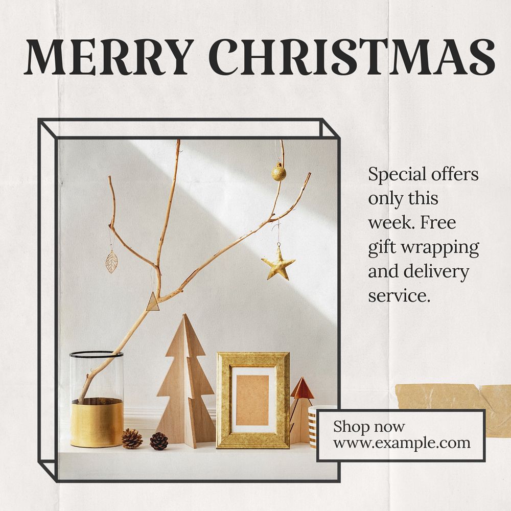 Merry christmas social media template, editable design