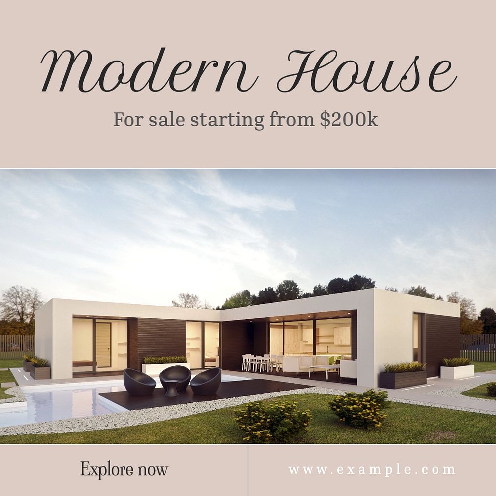 Modern house Instagram post template, editable text