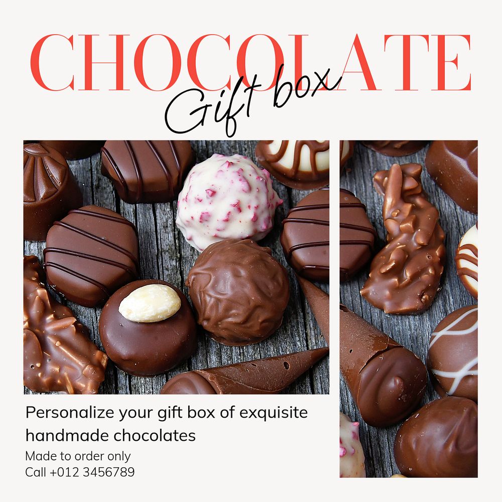 Chocolate gift box Instagram post template, editable design