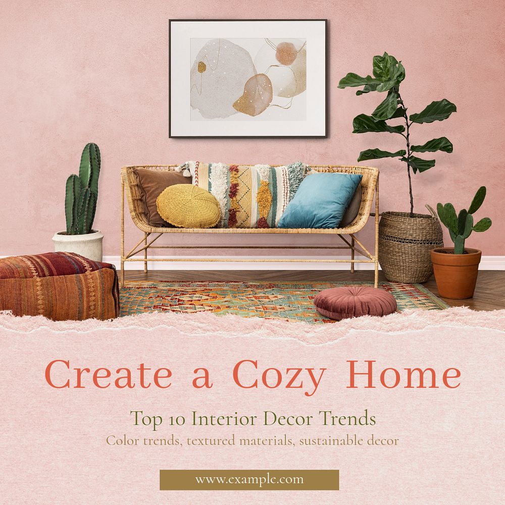 Cozy home Instagram post template, editable text