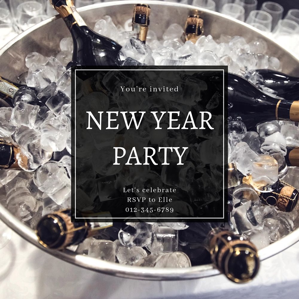 New year party Instagram post template, editable text