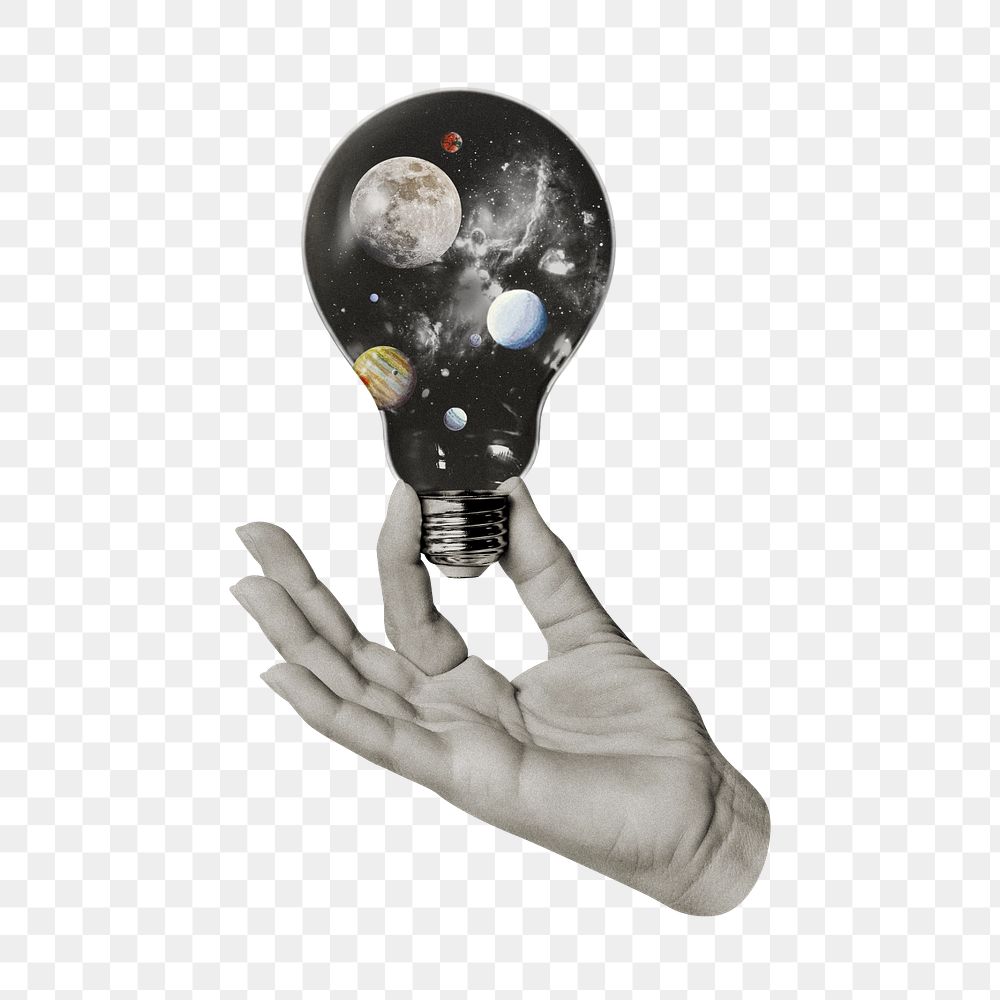 Galaxy light bulb png, surreal space editable remix