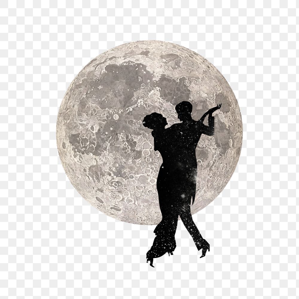 Dancing couple silhouette png, galaxy editable remix