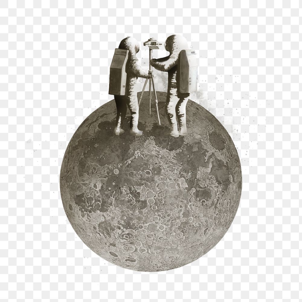 Astronauts taking photo png, moon galaxy editable remix