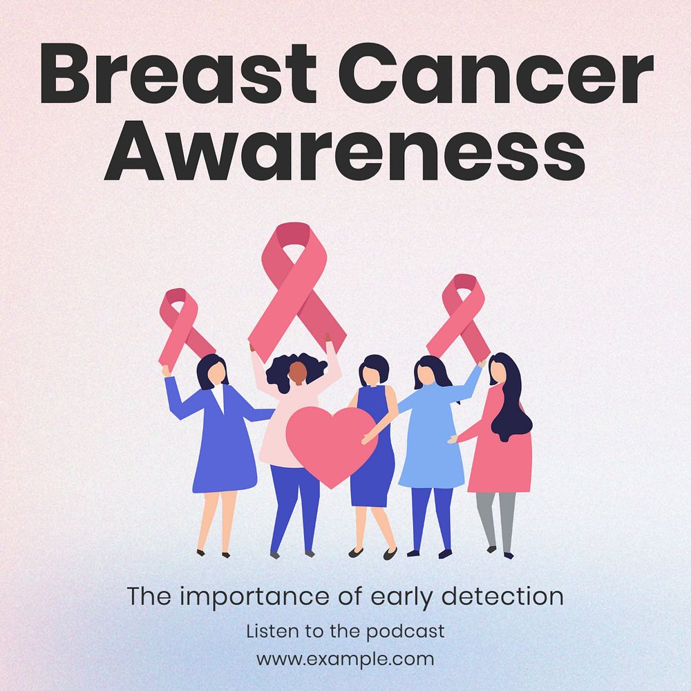 Breast cancer awareness Instagram post template, editable text