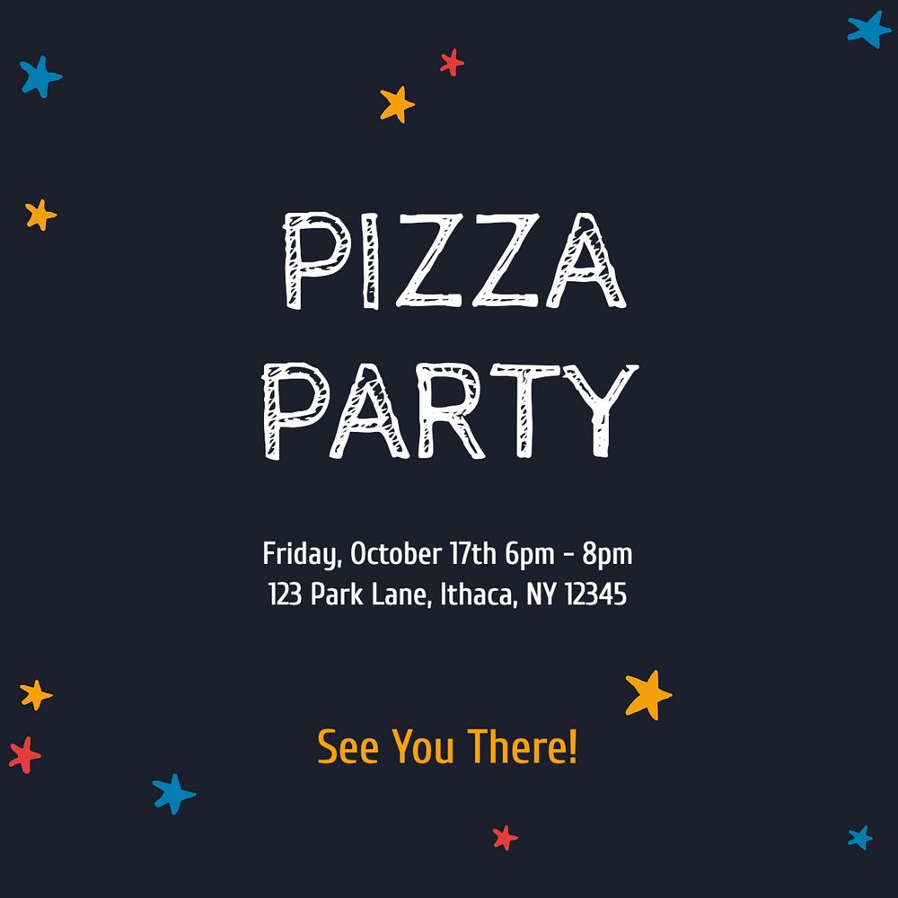 Pizza party invitation Instagram post template, editable text