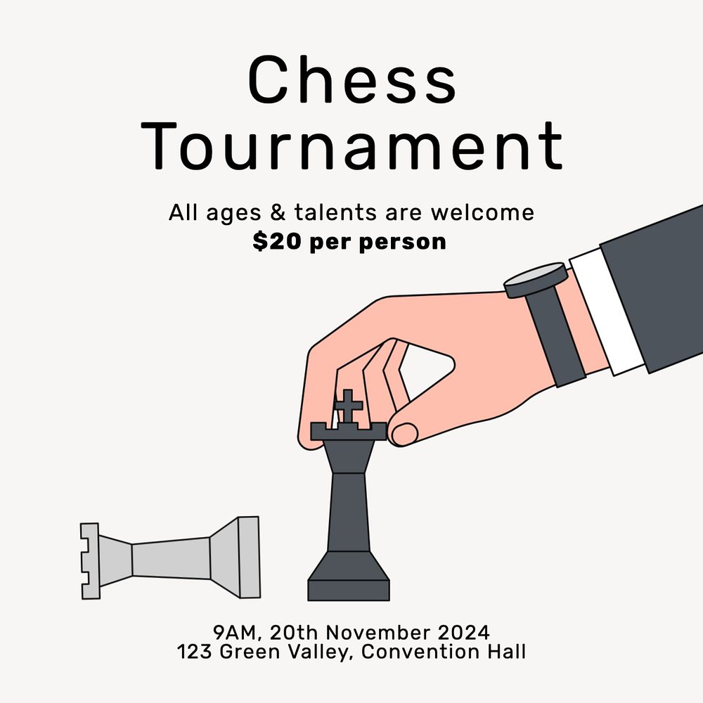 Chess tournament ad Instagram post template, editable text