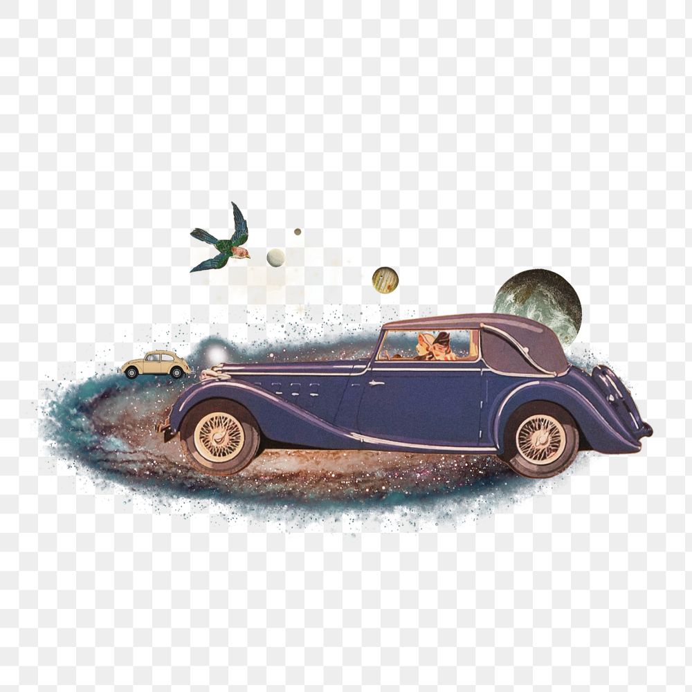 Car in space png, galaxy travel aesthetic editable remix