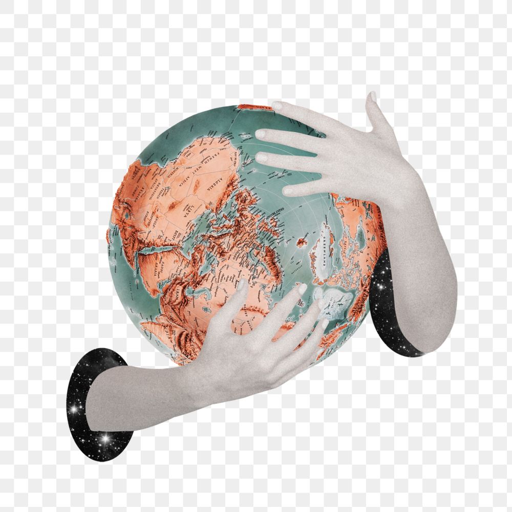 Arms embracing globe png, environment editable remix