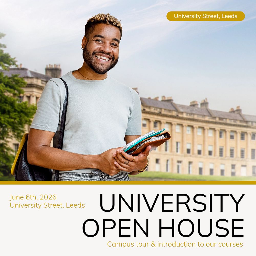 University open house Instagram post template, editable text