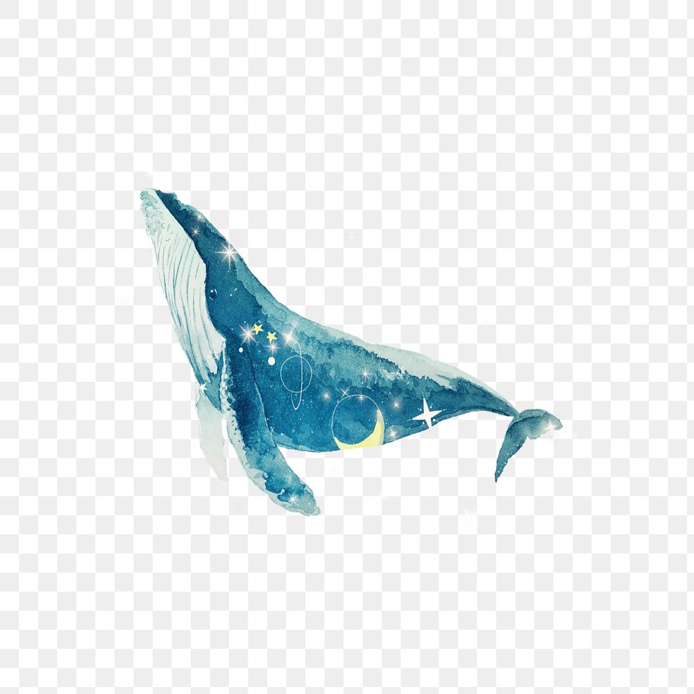 Swimming whale png, galaxy aesthetic editable remix