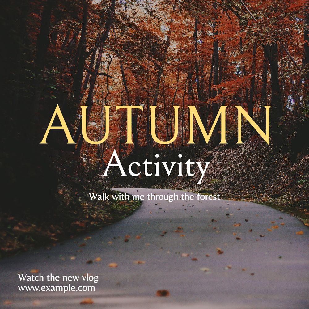 Autumn forest walk Instagram post template, editable text