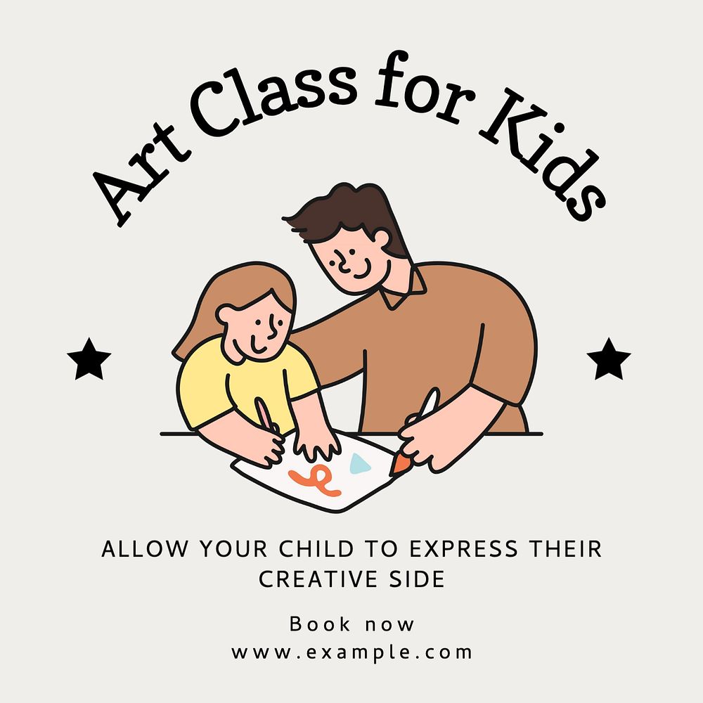 Kid's art class Instagram post template, editable text