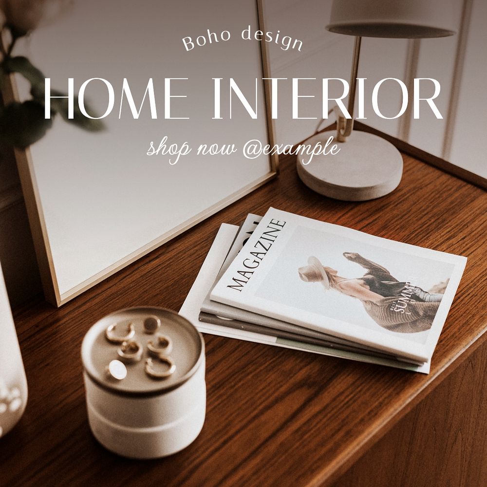 Home interior Instagram post template, editable text