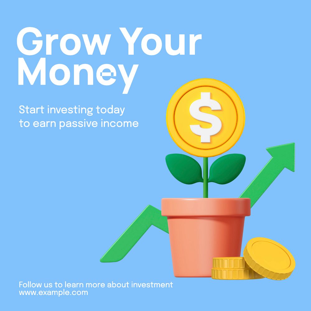 Grow your money Instagram post template, editable text