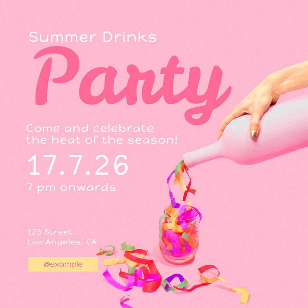 Summer drinks party Instagram post template, editable text