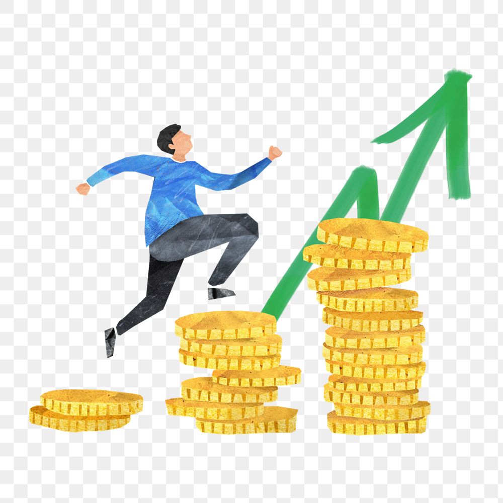 Man running forward, stacked coins paper craft, editable design