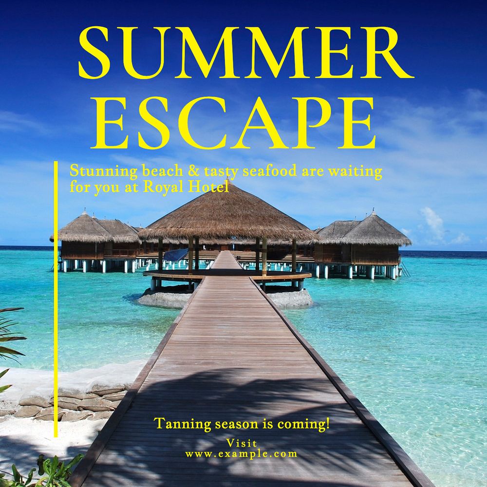 Summer escape Instagram post template, editable text