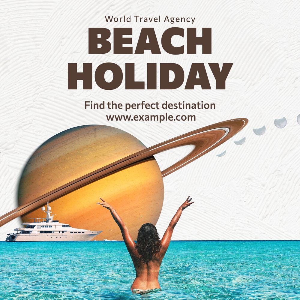 Beach holiday Instagram post template, editable text