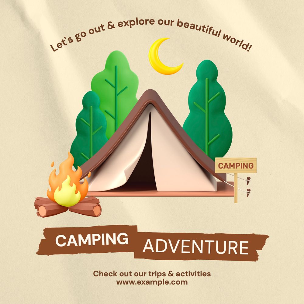 Camping adventure Instagram post template, editable text