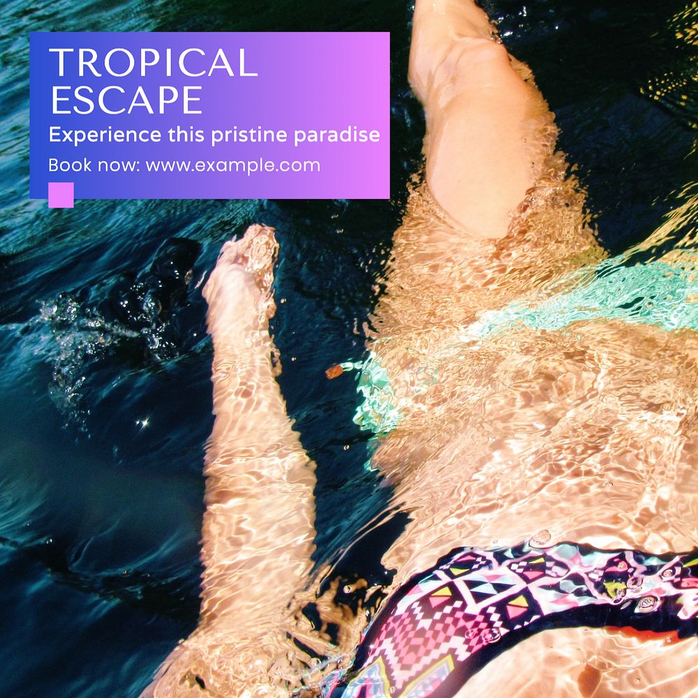 Tropical escape Instagram post template, editable text