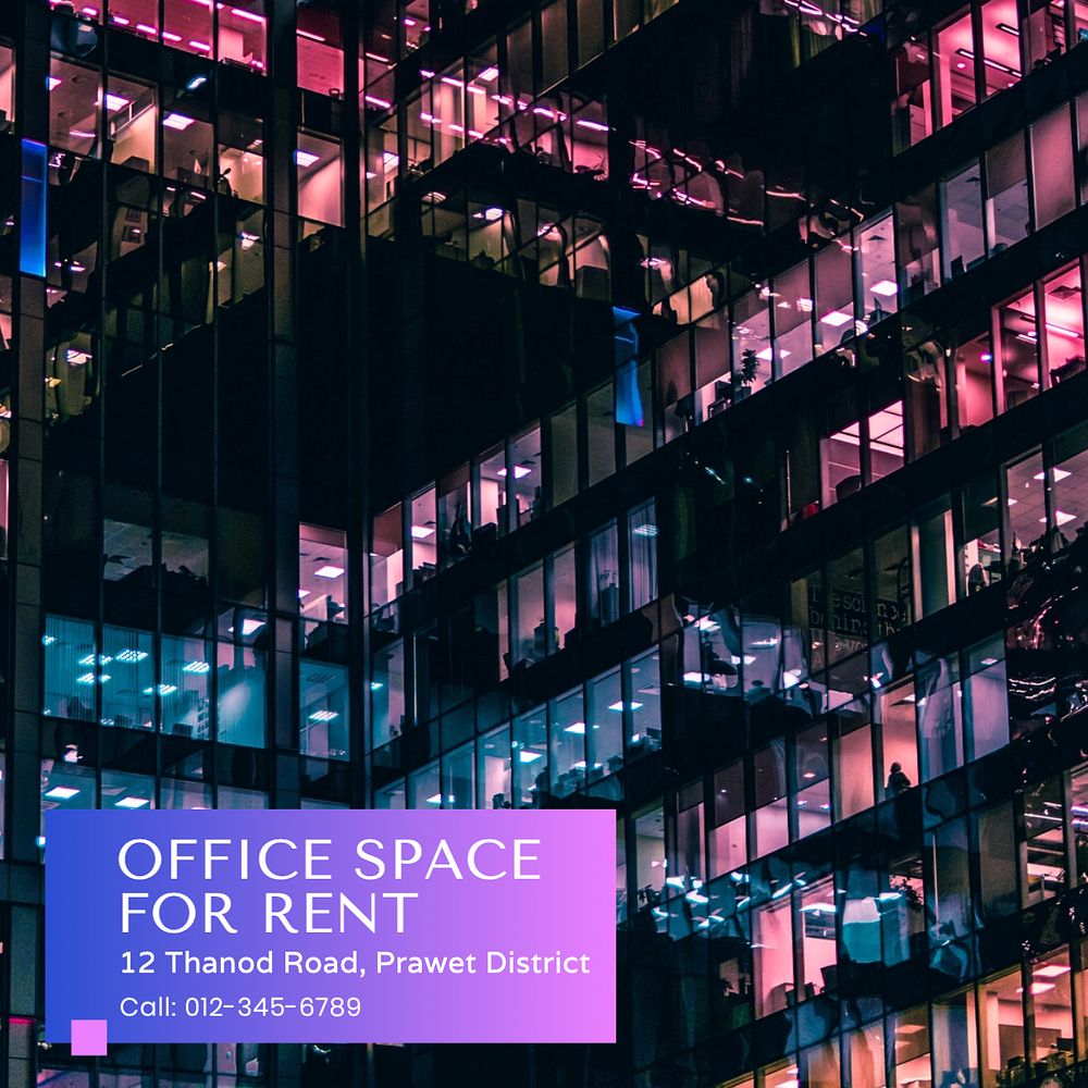 Office space rental Instagram post template, editable text