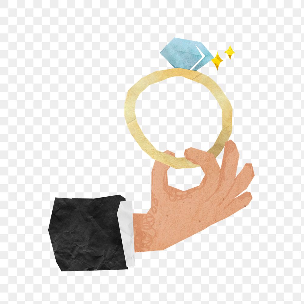 Man holding ring, wedding paper craft element, editable design