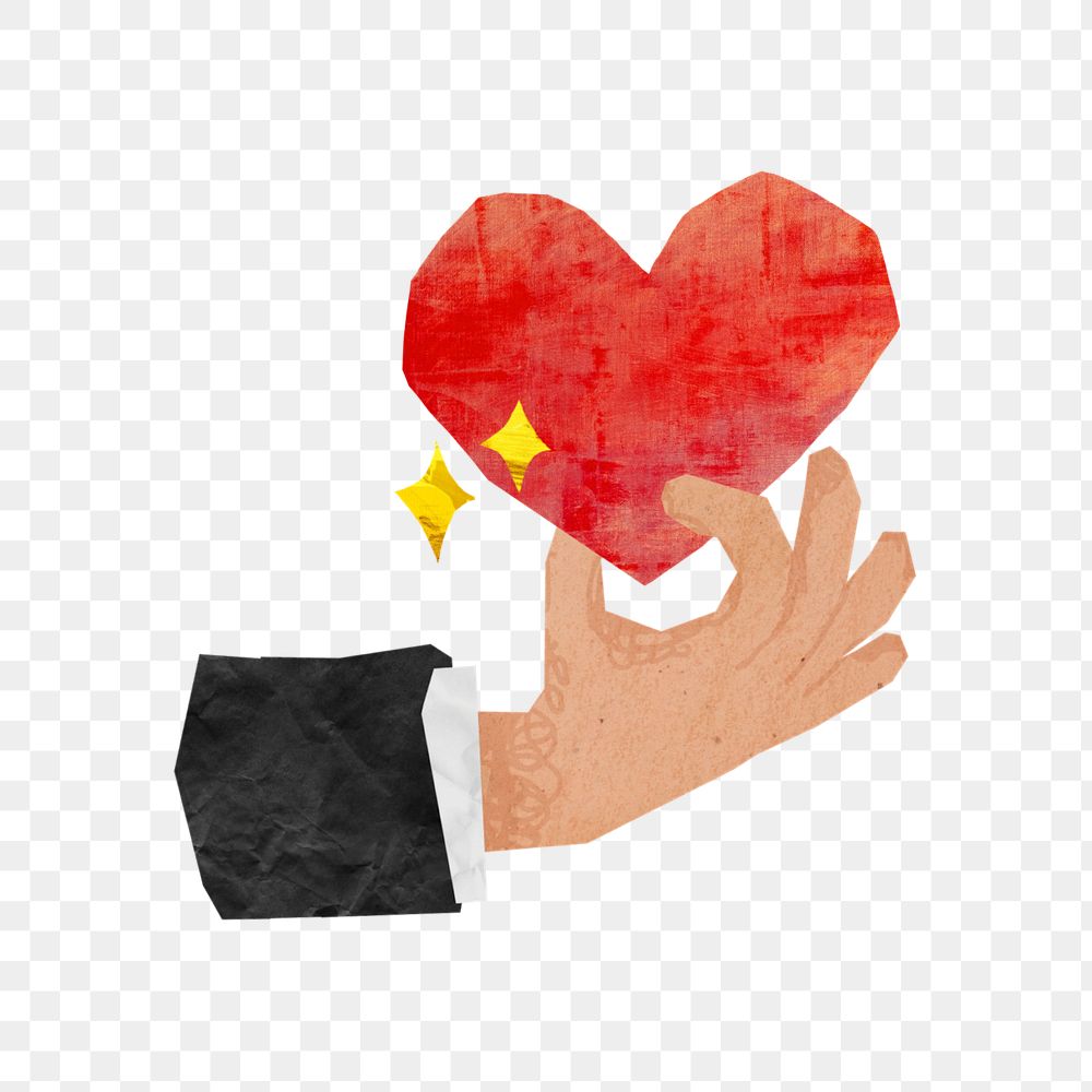 Hand holding heart, love paper craft element, editable design