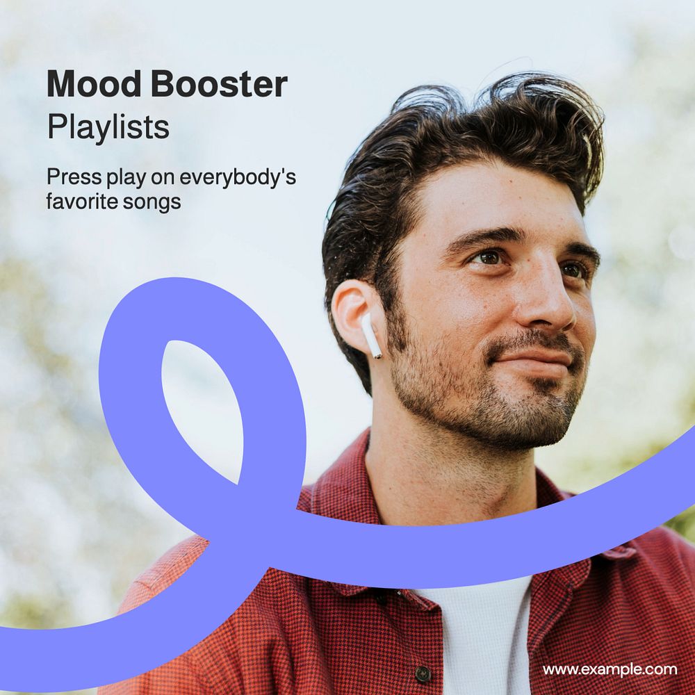 Mood booster playlist Instagram post template, editable text