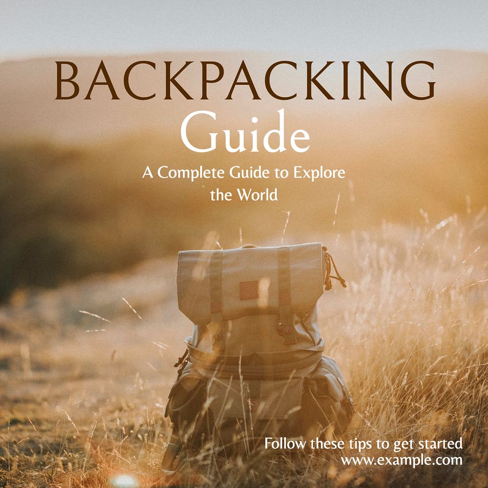 Backpacking guide Instagram post template, editable text