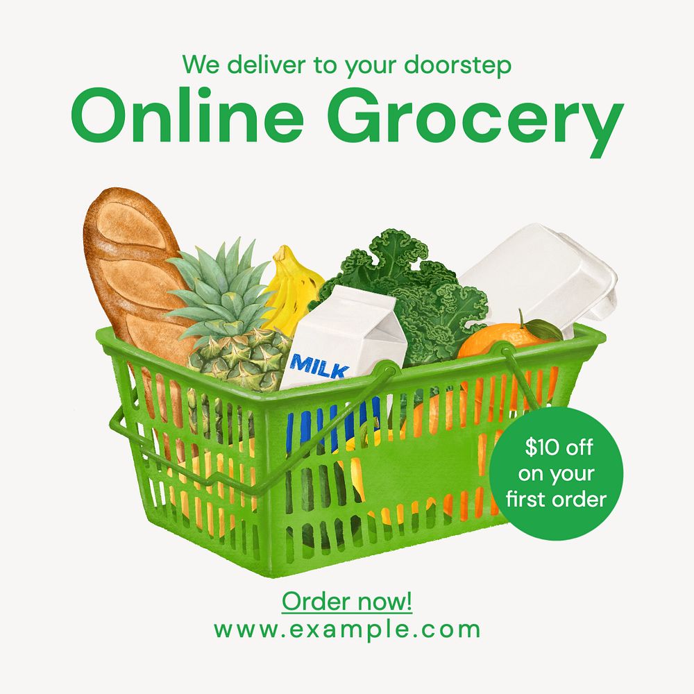 Online grocery  Instagram post template, editable text