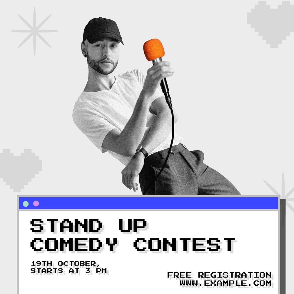 Stand up comedy contest Instagram post template, editable text