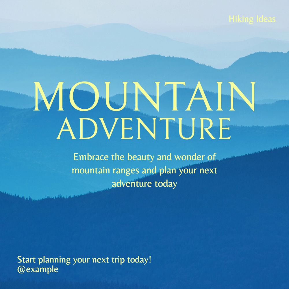 Mountain adventure Instagram post template, editable text