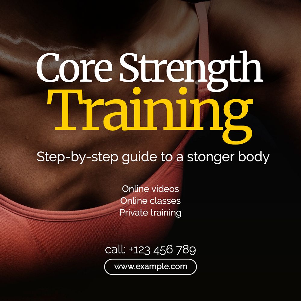 Core strength training Instagram post template, editable text