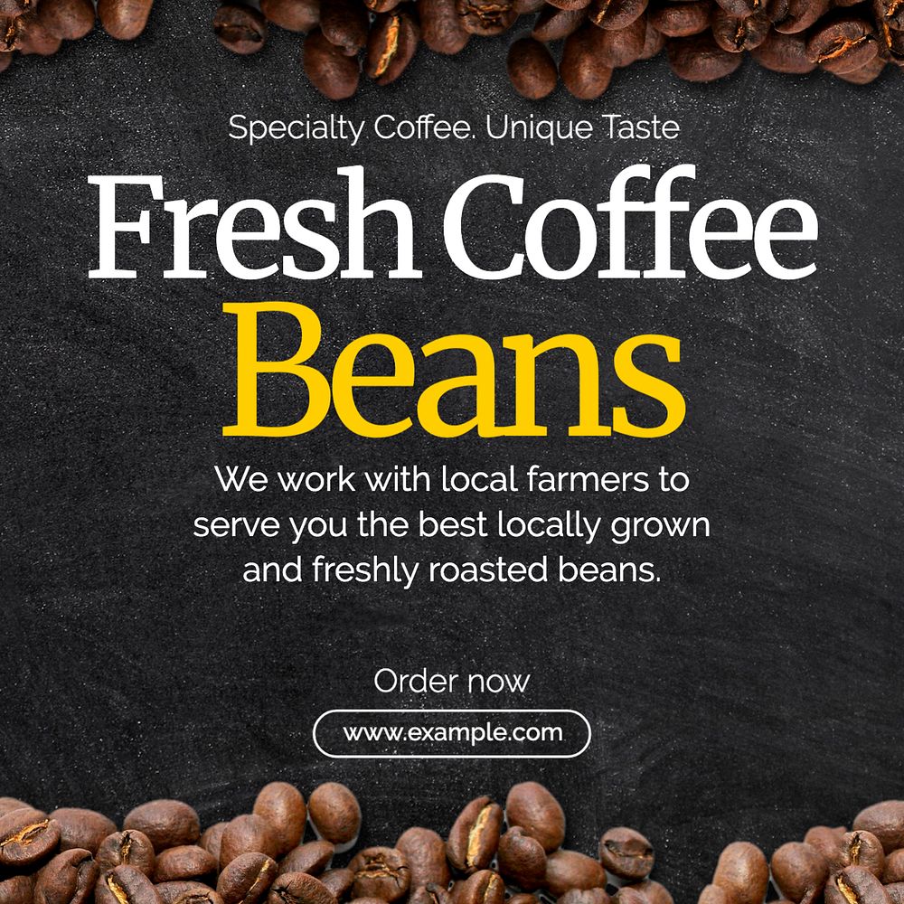 Fresh coffee beans Instagram post template, editable text