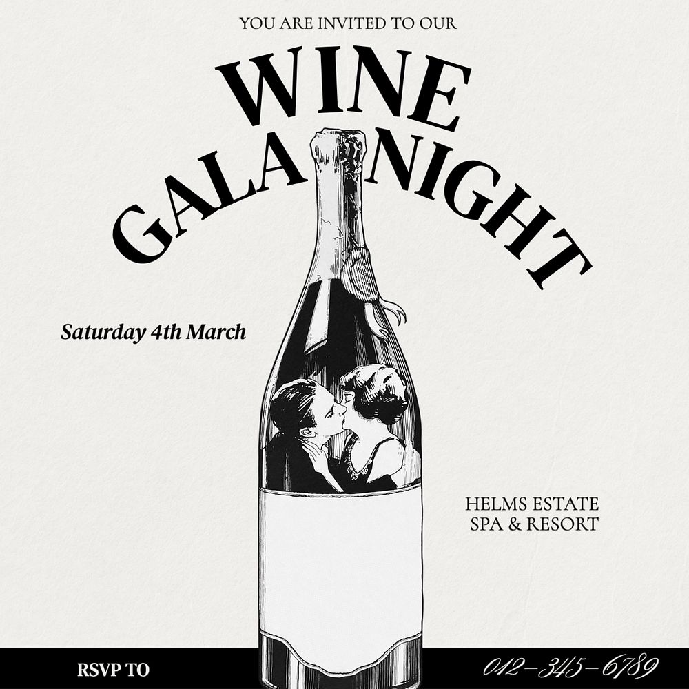 Wine gala night Instagram post template, editable text