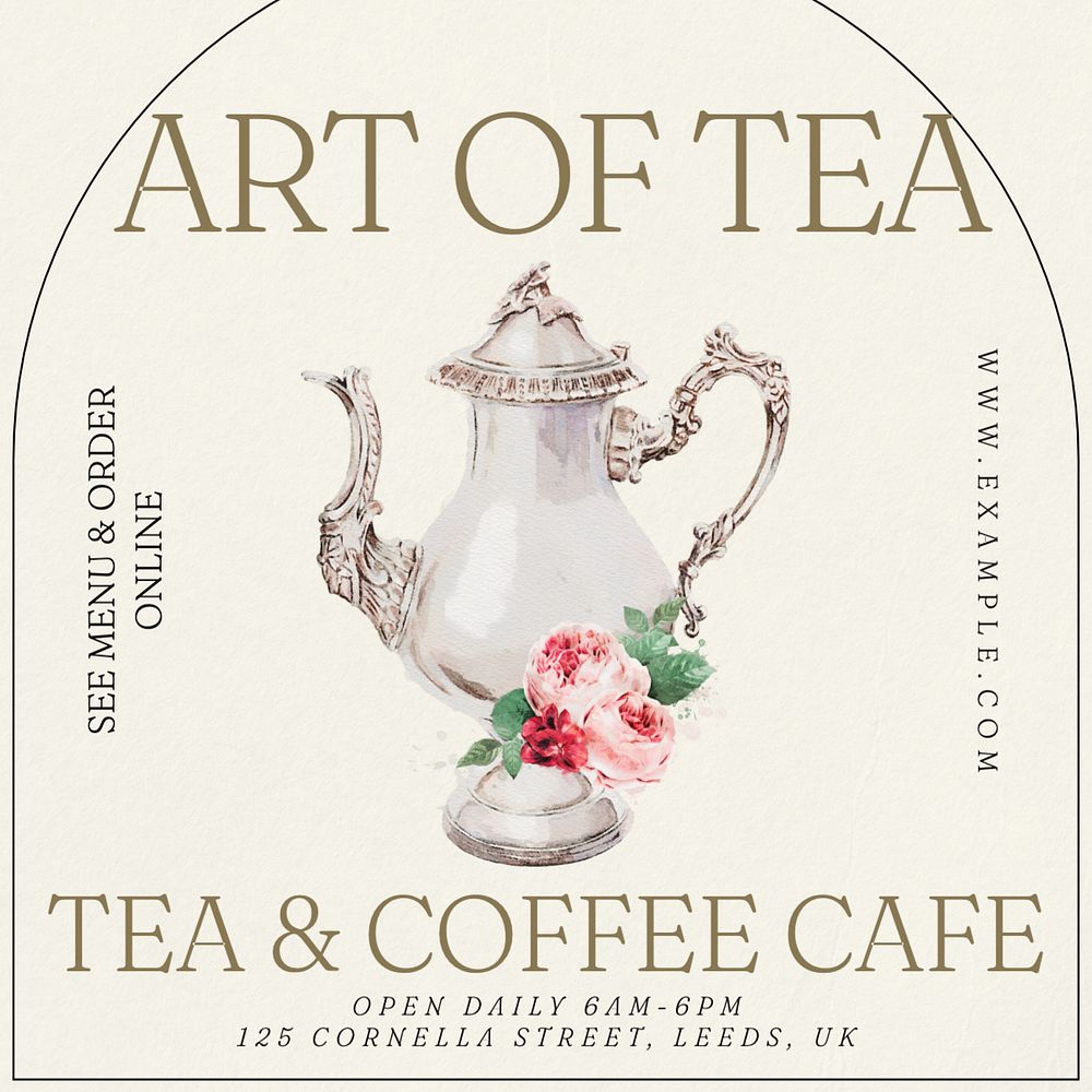 Tea & coffee cafe Instagram post template, editable text