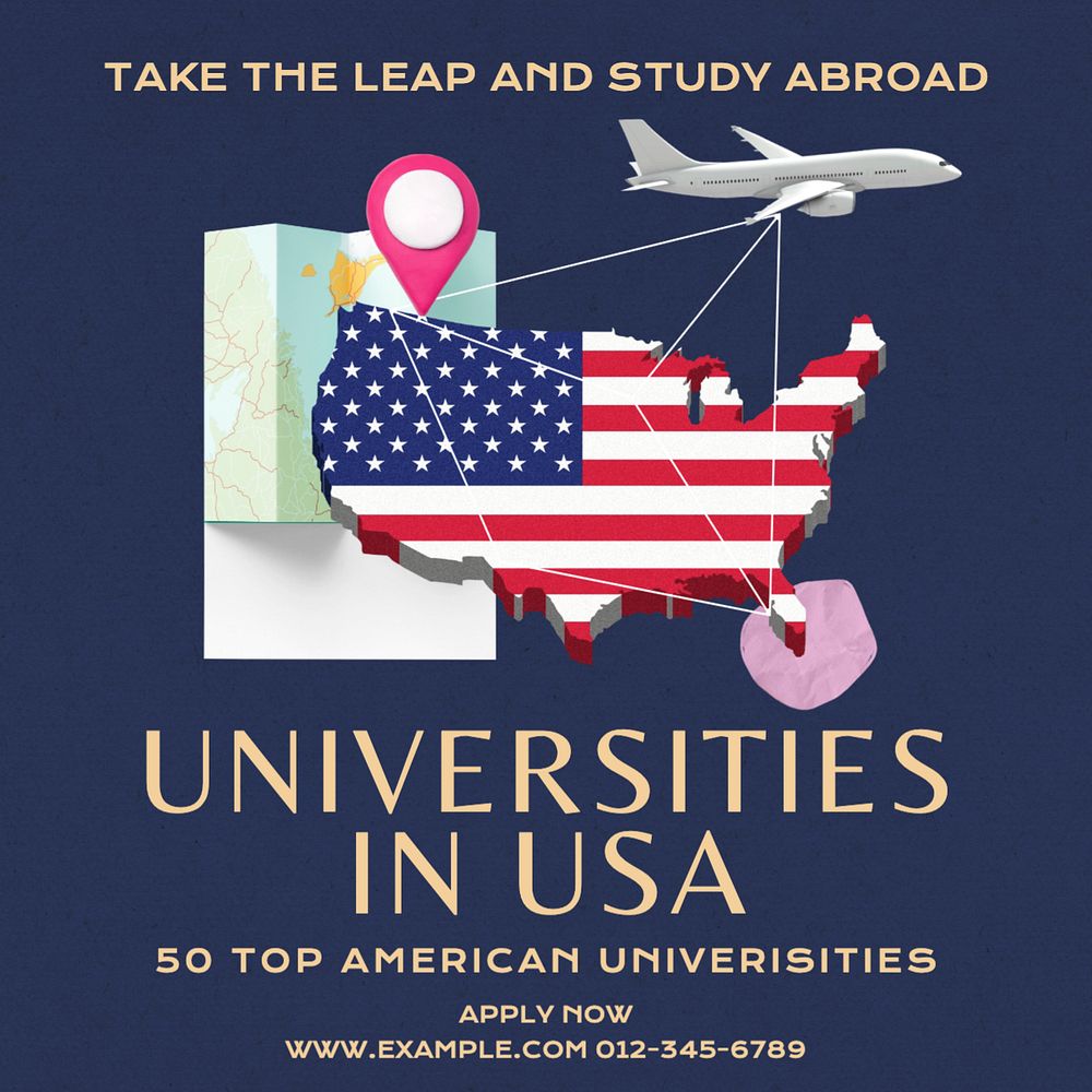 Study in USA Instagram post template, editable text