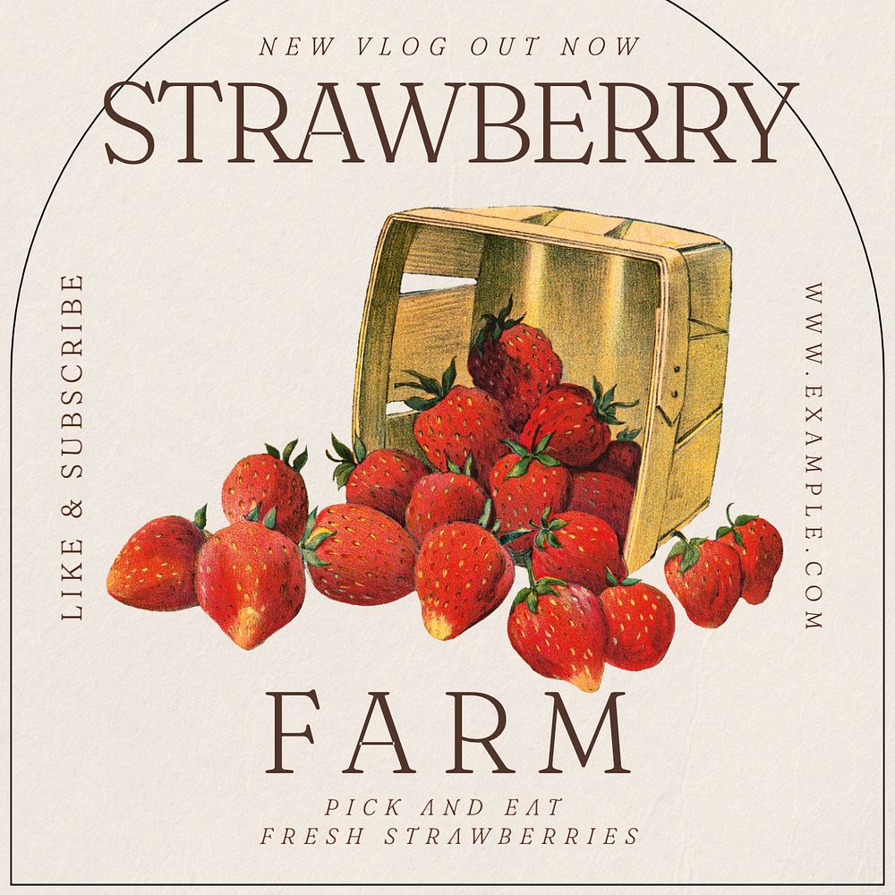 Strawberry farm Instagram post template, editable text