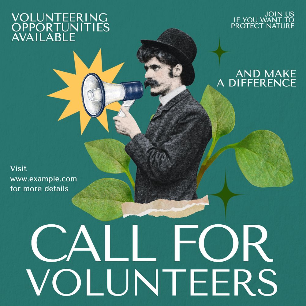 Call for volunteers Instagram post template, editable text