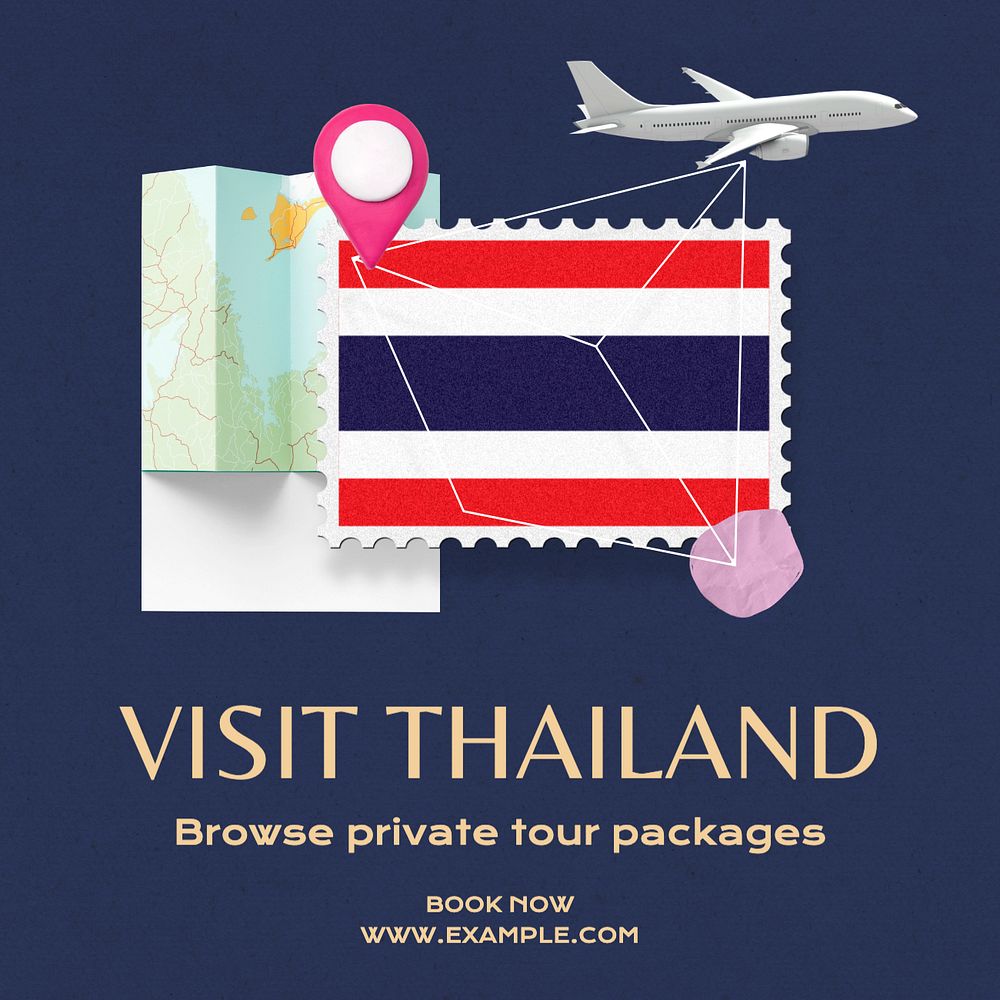 Visit Thailand Instagram post template, editable text