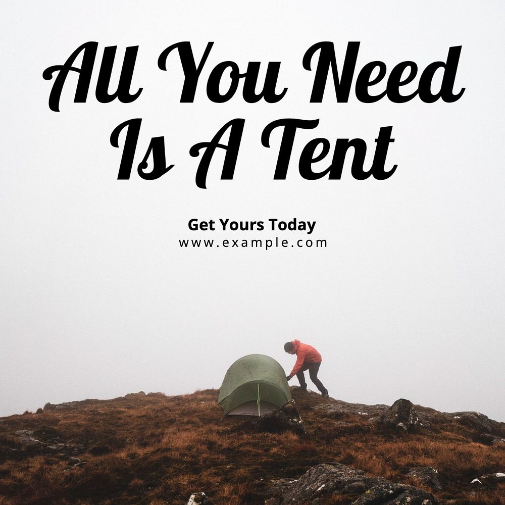 Camping tent Instagram post template, editable text