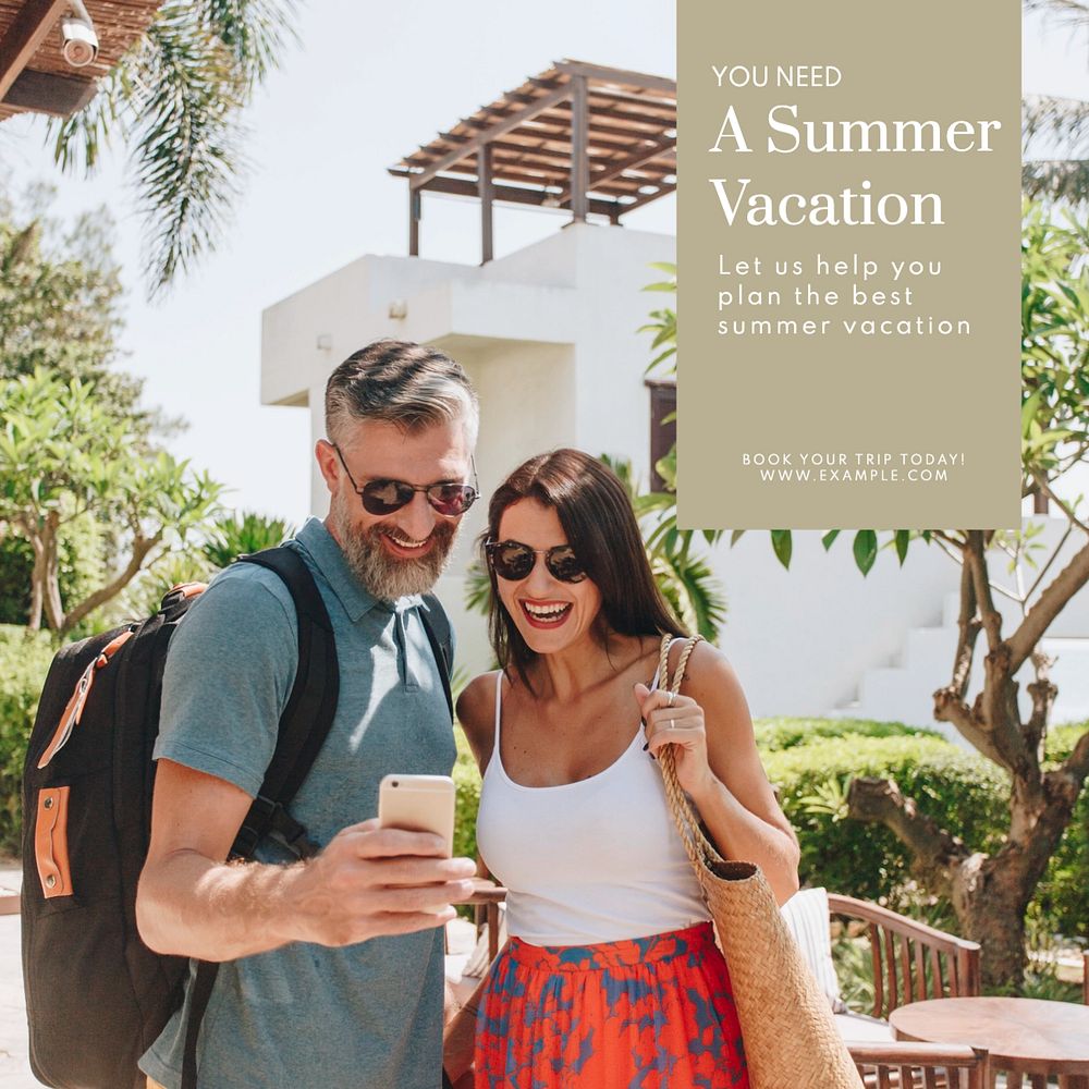 Summer vacation Instagram post template, editable text