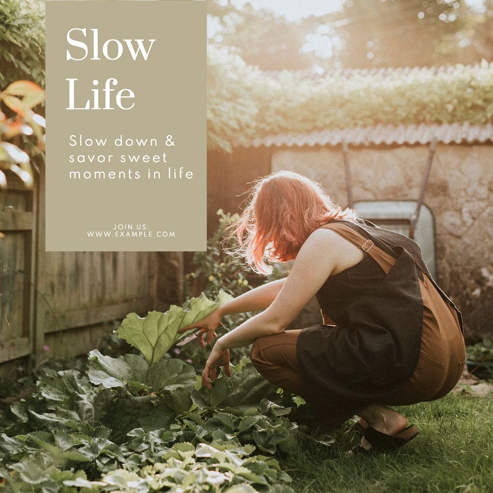 Slow life Instagram post template, editable text